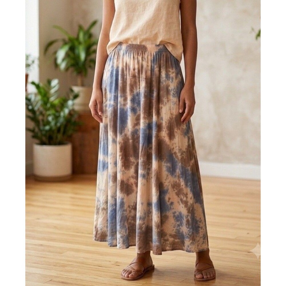 Karen Kane Maxi Skirt Womens 1X Tie-Dye Pull-On Flowy Cotton Festival USA Hippie